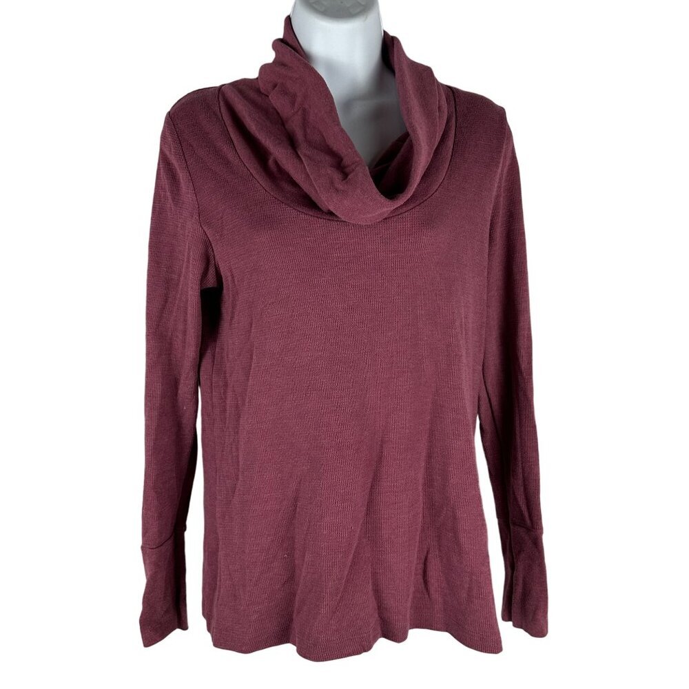 Sonoma Womens Long Sleeve Cowl Neck Top Size S Burgundy Cotton/Polyester